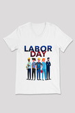 1 Mayıs Baskılı Beyaz Unisex V Yaka Tişört - Tshirt