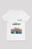 1 Mayıs Baskılı Beyaz Unisex V Yaka Tişört - Tshirt