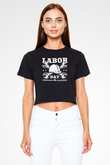 1 Mayıs Baskılı Siyah Crop Top Kadın Tişört - Tshirt