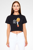 1 Mayıs Baskılı Siyah Crop Top Kadın Tişört - Tshirt