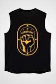 1 Mayıs Baskılı Unisex Siyah Kolsuz Tişört - Tshirt