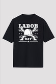 1 Mayıs Baskılı Unisex Siyah Oversize Tişört - Tshirt