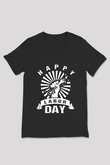 1 Mayıs Baskılı Unisex Siyah V Yaka Tişört - Tshirt
