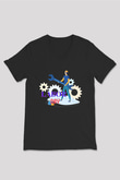 1 Mayıs Baskılı Unisex Siyah V Yaka Tişört - Tshirt