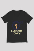 1 Mayıs Baskılı Unisex Siyah V Yaka Tişört - Tshirt