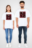 1000mods Baskılı Beyaz Unisex Oversize Tişört - Tshirt