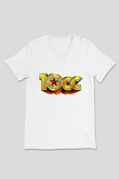 10cc Baskılı Beyaz Unisex V Yaka Tişört - Tshirt