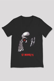 12 Maymun (12 Monkeys) Baskılı Unisex Siyah V Yaka Tişört - Tshirt