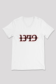 1349 Baskılı Unisex Beyaz V Yaka Tişört