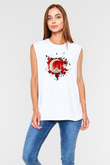 1453 Baskılı Beyaz Unisex Kolsuz Tişört - Tshirt