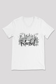 1453 Baskılı Beyaz Unisex V Yaka Tişört - Tshirt