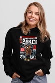 2 Pac Baskılı Unisex Siyah Hoodie