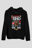 2 Pac Baskılı Unisex Siyah Hoodie