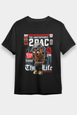 2 Pac Baskılı Unisex Siyah Tişört
