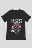 2 Pac Baskılı Unisex Siyah V Yaka Tişört
