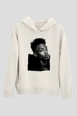 21 Savage Baskılı Beyaz Unisex Kapüşonlu Sweatshirt