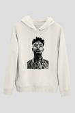 21 Savage Baskılı Beyaz Unisex Kapüşonlu Sweatshirt