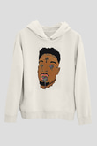 21 Savage Baskılı Beyaz Unisex Kapüşonlu Sweatshirt