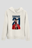 21 Savage Baskılı Beyaz Unisex Kapüşonlu Sweatshirt