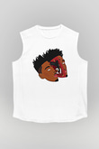 21 Savage Baskılı Beyaz Unisex Kolsuz Tişört - Tshirt