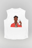 21 Savage Baskılı Beyaz Unisex Kolsuz Tişört - Tshirt