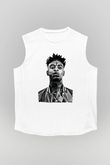 21 Savage Baskılı Beyaz Unisex Kolsuz Tişört - Tshirt