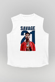 21 Savage Baskılı Beyaz Unisex Kolsuz Tişört - Tshirt