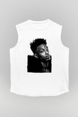 21 Savage Baskılı Beyaz Unisex Kolsuz Tişört - Tshirt