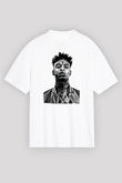 21 Savage Baskılı Beyaz Unisex Oversize Tişört - Tshirt