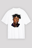 21 Savage Baskılı Beyaz Unisex Oversize Tişört - Tshirt