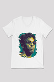 21 Savage Baskılı Beyaz Unisex V Yaka Tişört - Tshirt