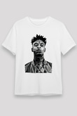 21 Savage Baskılı Unisex Beyaz Tişört - Tshirt