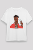 21 Savage Baskılı Unisex Beyaz Tişört - Tshirt