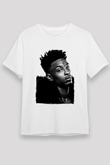 21 Savage Baskılı Unisex Beyaz Tişört - Tshirt