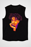 21 Savage Baskılı Unisex Siyah Kolsuz Tişört - Tshirt
