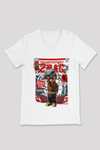 2PAC Baskılı Unisex Beyaz V Yaka Tişört