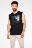 4arm Baskılı Unisex Siyah Kolsuz Tişört - Tshirt