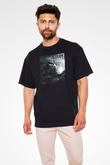 4arm Baskılı Unisex Siyah Oversize Tişört - Tshirt