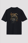 4arm Baskılı Unisex Siyah Oversize Tişört - Tshirt