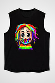 6ix9ine Baskılı Unisex Siyah Kolsuz Tişört - Tshirt