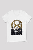 A Skylit Drive Baskılı Beyaz Unisex V Yaka Tişört - Tshirt