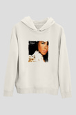 Aaliyah Baskılı Unisex Beyaz Kapüşonlu Sweatshirt
