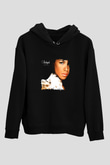 Aaliyah Baskılı Unisex Siyah Hoodie