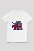Aatrox James Baskılı Beyaz Unisex V Yaka Tişört - Tshirt