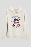 ABD Beyaz Unisex Kapşonlu Sweatshirt