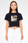 Above and Beyond Baskılı Crop Top Siyah Kadın Tişört