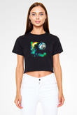 Above and Beyond Baskılı Crop Top Siyah Kadın Tişört