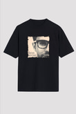 Above and Beyond Baskılı Unisex Oversize Siyah Tişört