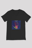 Above and Beyond Baskılı Unisex Siyah V Yaka Tişört