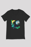 Above and Beyond Baskılı Unisex Siyah V Yaka Tişört